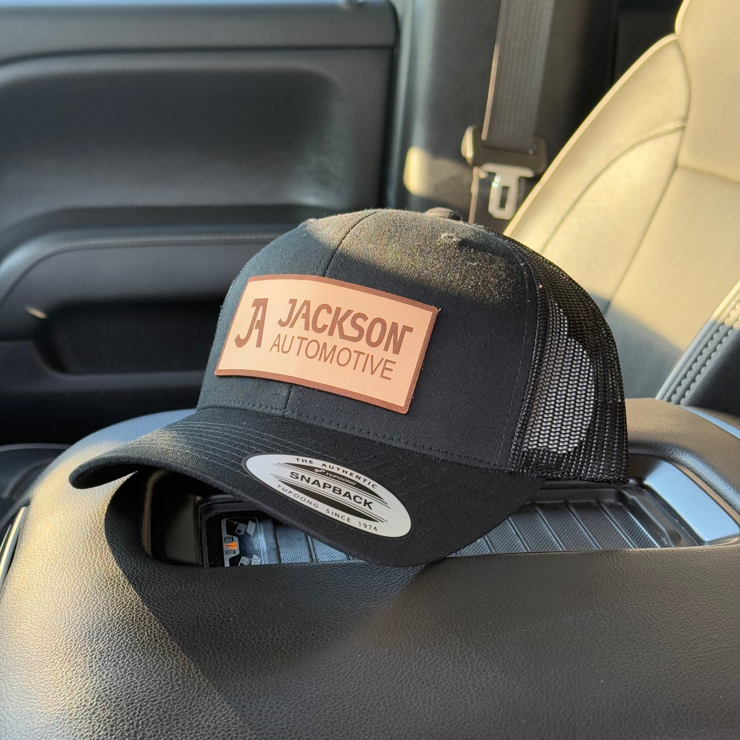 JA Leather Patch Snapback Trucker Hat